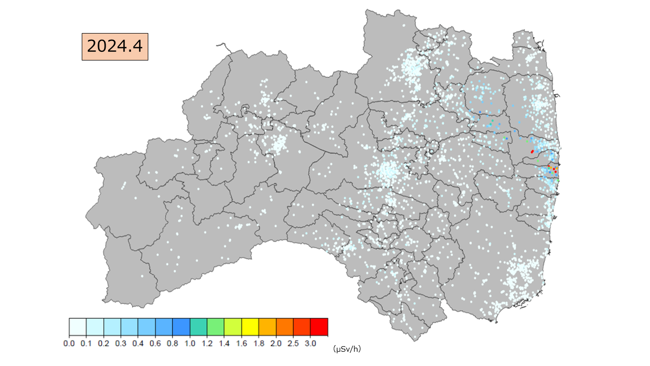 県内の空間線量率の推移 Transition of radiation dose rates 