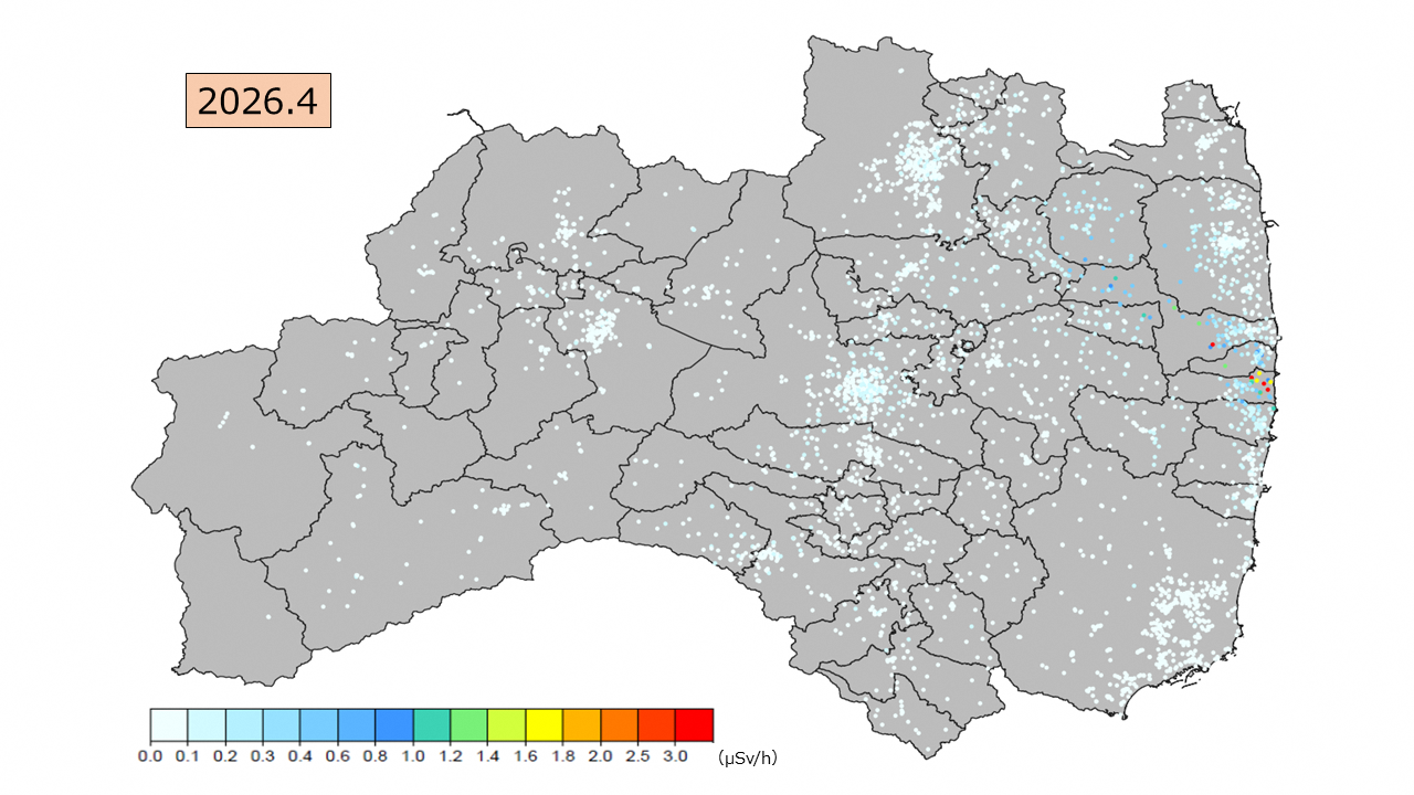 県内の空間線量率の推移 Transition of radiation dose rates 
